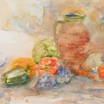 Stilleben mit Gemüse und Vase